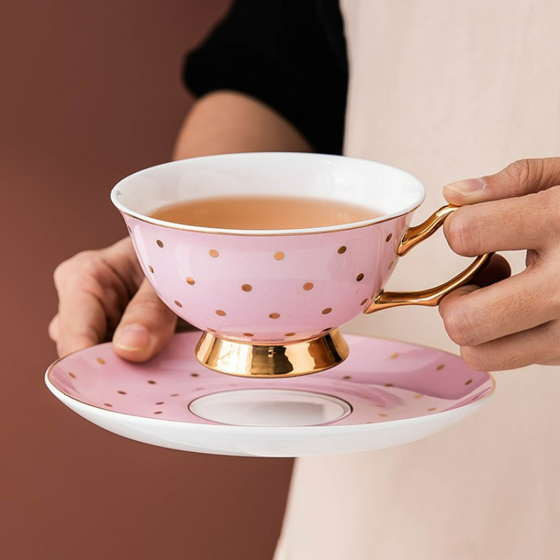 Coffee Tea Pictures - Keramische roze koffiemokken met schotel theekopje