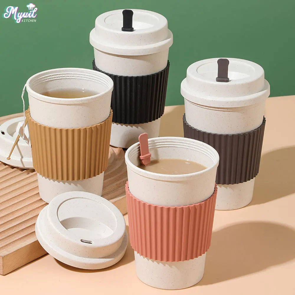 Coffee Tea Pictures - 450ML Koffiekopjes Met Deksels Tarwestro Herbruikbare